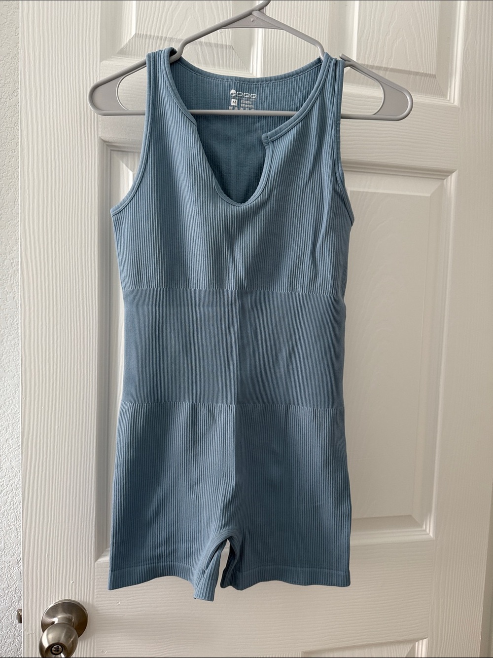 OQQ Ribbed Tank One-Piece Romper - Blue